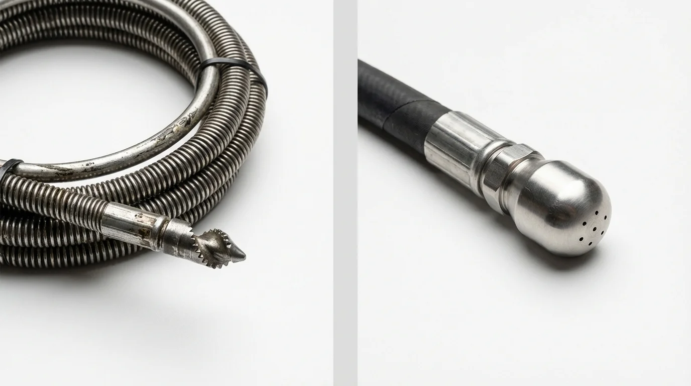Drain snake cable and hydro jetting nozzle used for drain cleaning in Martin, TN