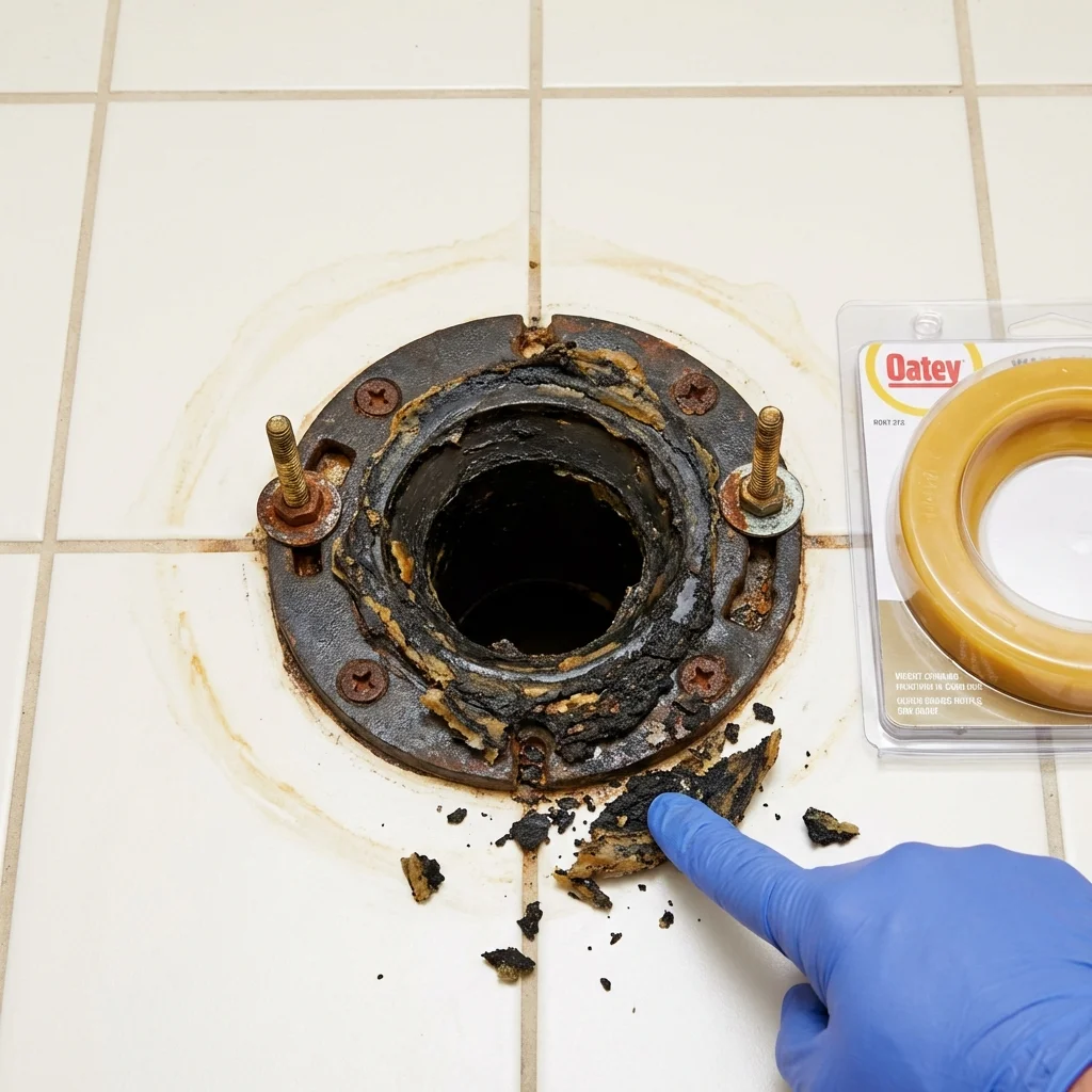 Failed wax ring showing water seepage at the base of a toilet in a Martin, TN home
