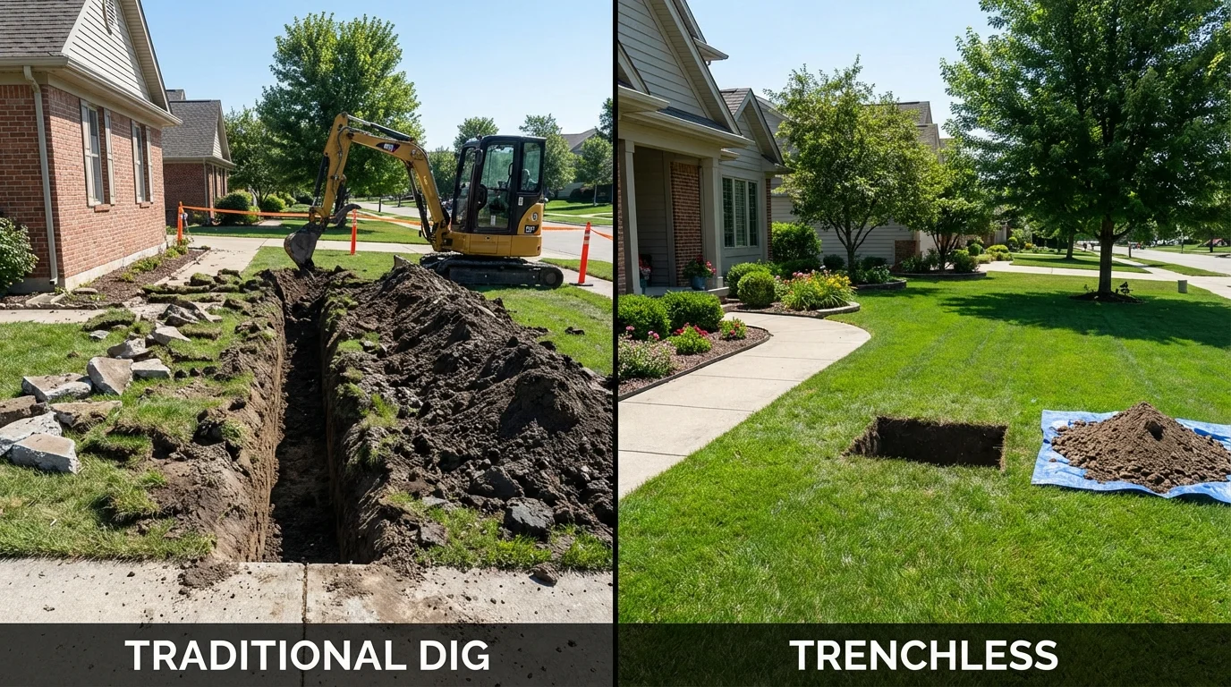 Trenchless sewer repair with minimal yard damage versus traditional excavation in Martin, TN